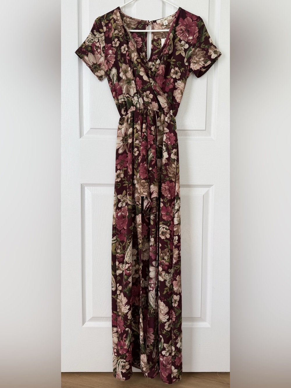 Francesca's (Miami) Floral Maxi Romper Dress Maroon & Pink Size XS NWT
